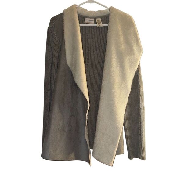 Alfred Dunner Sweaters - Alfred Dunner Women's Plus 24W Gray Cardigan Sweater Faux Fur Collar